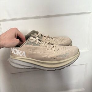 Hoka Beige and Gray Running Shoes